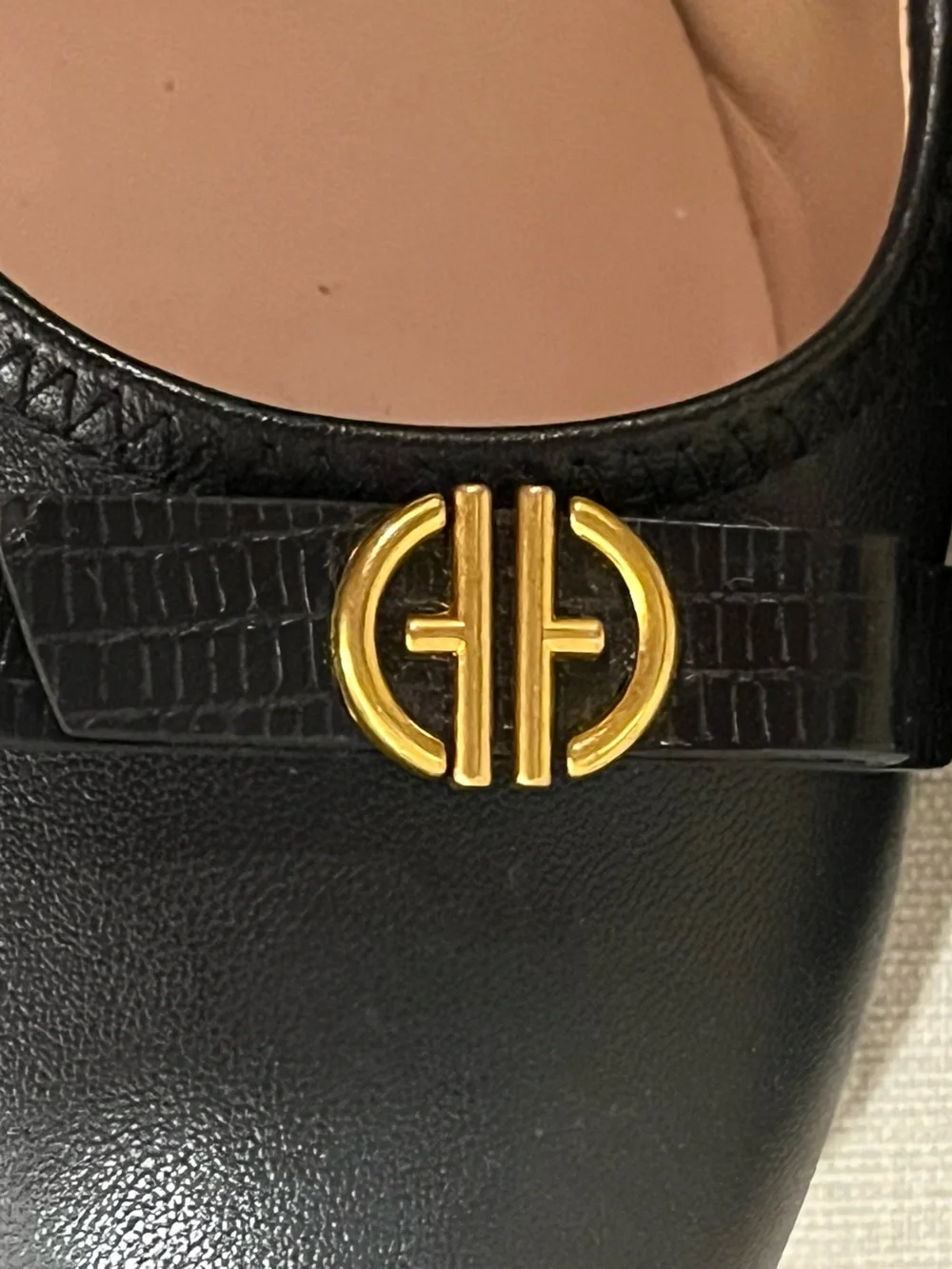 NWOB Cole Haan Black Leather Ballet Flats with Gold Logo Accent, 9.5